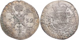 BELGIEN BRABANT
Philipp IV. von Spanien, 1621-1665. 1/2 Patagon 1632 Brüssel Vs.: burgundisches Kreuz mit anhängendem Kleinod vom Goldenen Vlies, Rs....