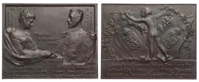 BELGIEN KÖNIGREICH
Leopold II., 1865-1909. Bronzeplakette 1900 v. Charles van der Stappen Auf die Hochzeit des Kronprinzen Albert mit Elisabeth Gabri...