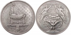 FRANKREICH 2. KAISERREICH, 1852-1870.
Napoléon III., 1852-1870. Versilberte Bronzemedaille 1856 (Neuprägung nach 1879) v. Pierre Jules Cavelier (Meda...