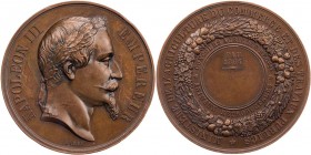 FRANKREICH 2. KAISERREICH, 1852-1870.
Napoléon III., 1852-1870. Bronzemedaille 1864 v. Albert Barre (Kaiserkopf), bei Monnaie de Paris Prämienmedaill...