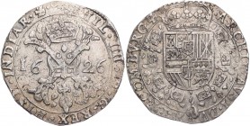 FRANKREICH/FEODALES BOURGOGNE
Philippe IV. von Spanien, 1621-1665. Patagon 1626 Dolê Vs.: burgundisches Kreuz mit anhängendem Kleinod vom Goldenen Vl...