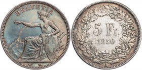 SCHWEIZ EIDGENOSSENSCHAFT
 5 Franken 1850 A Paris, Stempel von A. Bovy Divo 1; HMZ 2-1197a; Dav. 376. R feine Silberpatina, kl. Kratzer, fast vz