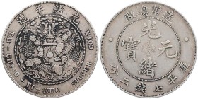 CHINA QING-DYNASTIE, 1644-1912.
De Zong Jing (Guang Xu), 1875-1908. 1 Dollar o. J. (1908) Tientsin Tai ching ti kuo Y. 14; Kann 216; Dav. 214. ss