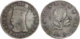 KOLUMBIEN
Republik Kolumbien, 1819-1837. 8 Reales 1821 Ba-JF Bogota Cundinamarca KM C6. ss