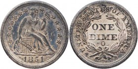 VEREINIGTE STAATEN VON AMERIKA / USA
 1 Dime 1851 O New Orleans Seated Liberty KM 63. R getönt, fast vz