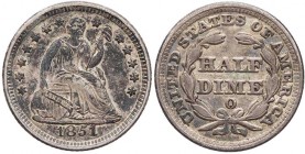 VEREINIGTE STAATEN VON AMERIKA / USA
 1/2 Dime 1851 O New Orleans Seated Liberty KM 62. getönt, ss