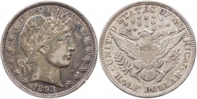 VEREINIGTE STAATEN VON AMERIKA / USA
 1/2 Dollar 1893 Philadelphia Barber Half Dollar KM 116. herrliche Tönung, winz. Randfehler, kl. Kratzer, fast v...