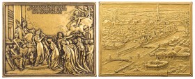 GEWERBE, HANDEL, INDUSTRIE WELTAUSSTELLUNGEN
Paris (1900) Vergoldete Bronzeplakette 1900 v. Jules Édouard Roine, Vs. nach Albert Besnard Vs.: LA FRAN...