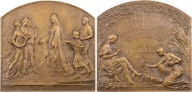 GEWERBE, HANDEL, INDUSTRIE WELTAUSSTELLUNGEN
Gent (1913) Bronzeplakette 1913 v. Godefroid Devreese Vs.: Gandia, begleitet von Schmied und Blumenmädch...