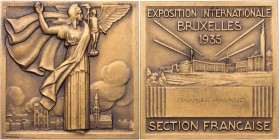GEWERBE, HANDEL, INDUSTRIE WELTAUSSTELLUNGEN
Brüssel (1935) Bronzeplakette 1935 v. Pierre Turin, bei Arthus Bertrand, Paris Prämie, Vs.: Marianne ste...
