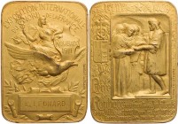 GEWERBE, HANDEL, INDUSTRIE INTERNATIONALE AUSSTELLUNGEN
Roubaix (1911) Vergoldete Bronzeplakette 1910 v. Hippolyte Lefebvre, bei Arthus Bertrand, Par...