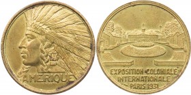 GEWERBE, HANDEL, INDUSTRIE INTERNATIONALE AUSSTELLUNGEN
Paris (1931) Vergoldete Bronzemedaille 1931 v. Lucien Bazor, bei Monnaie de Paris Vs.: AMERIQ...