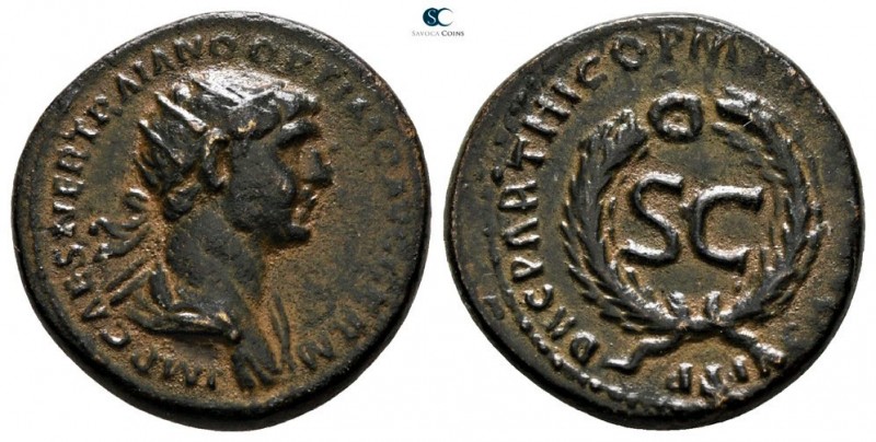 Trajan AD 98-117. Struck in Rome for circulation in the East
Semis Æ

18 mm.,...