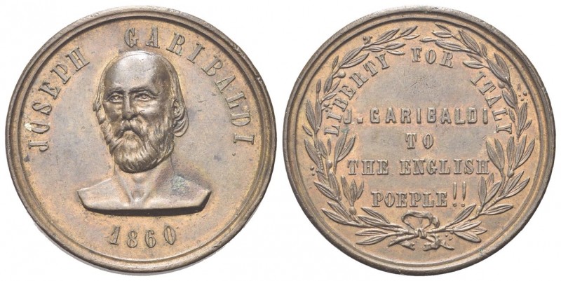 ITALIA
Giuseppe Garibaldi (patriota), 1807-1882.
Medaglia 1860.
Æ, gr. 12,48 ...