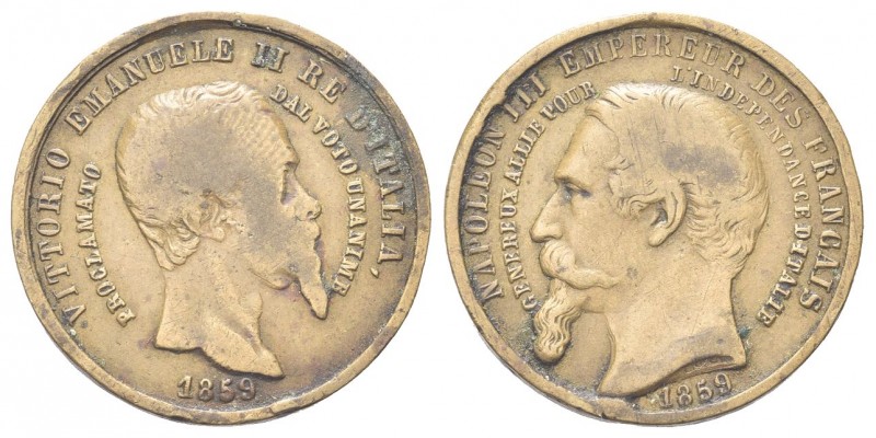 ITALIA
Vittorio Emanuele II, 1859-1861.
Medaglia 1859.
Æ, gr. 3,62 mm 23,4
D...