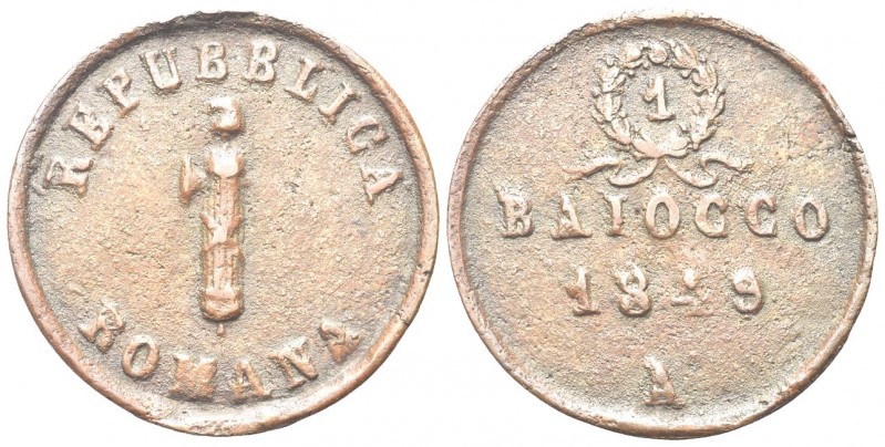 ANCONA
Seconda Repubblica Romana, 1848-1849.
Baiocco 1849.
Æ, gr. 11,12
Dr. ...