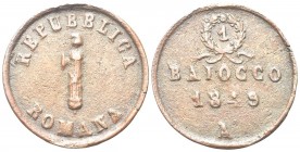 ANCONA
Seconda Repubblica Romana, 1848-1849.
Baiocco 1849.
Æ, gr. 11,12
Dr. Fascio littorio con scure, sormontato da pileo.
Rv. Valore e data.
P...