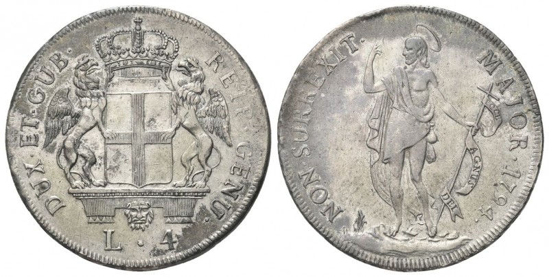 GENOVA
Dogi Biennali, 1528-1797. III Fase, 1637-1797.
4 Lire 1794.
Ag, gr. 16...