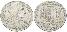 NAPOLI
Carlo II di Spagna, Re di Napoli e Sicilia, 1665-1700.
Ducato da 100 Grana 1689.(senza sigle dell’incisore dietro la nucca).
Ag, gr. 24,85
...