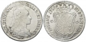 NAPOLI
Ferdinando IV (I) di Borbone, 1759-1816.
Piastra da 120 Grana 1789, sigla P.
Ag, gr. 26,98
Dr. FERDINAN IV D G SICILIAR ET HIE REX, Busto c...