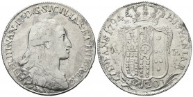 NAPOLI
Ferdinando IV (I) di Borbone, 1759-1816.
Piastra da 120 Grana 1794.
Ag, gr. 27,46
Dr. FERDINAN IV D G SICILIAR ET HIE REX, Busto corazzato ...