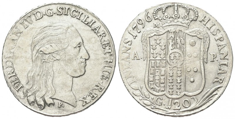 NAPOLI
Ferdinando IV (I) di Borbone, 1759-1816.
Piastra da 120 Grana 1796.
Ag...