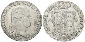 NAPOLI
Ferdinando IV (I) di Borbone, 1759-1816.
Piastra da 120 Grana 1798, sotto il collo P. grande.
Ag, gr. 27,46
Dr. FERDINAN IV D G SICILIAR ET...