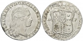 NAPOLI
Ferdinando IV (I) di Borbone, 1759-1816.
Piastra da 120 Grana 1798.sotto il collo P. grande.
Ag, gr. 27,51
Dr. FERDINAN IV D G SICILIAR ET ...