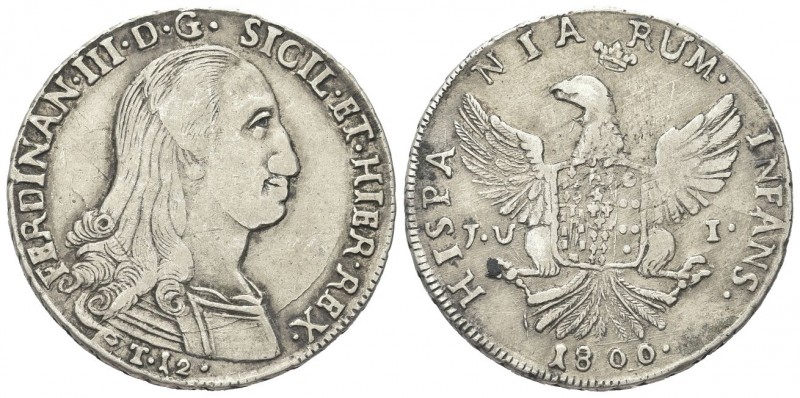 SICILIA
Ferdinando IV (I) di Borbone, 1759-1816.
12 Tarì 1800.
Ag, gr. 27,01...