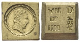 FRANCIA
Enrico III, 1574-1579
Peso monetale del Testone.
Æ, gr. 9,14 mm 15x15,8
Dr. Busto laureato e corazzato a s, entro cerchio lineare.
Rv. VI...