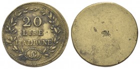 MILANO
Napoleone I Re d’Italia, 1805-1814.
Peso Monetale della 20 Lire Italiane.
Æ, gr. 6,42
Dr. 20 / LIRE / ITALIANE. Iscrizione disposta su 3 ri...
