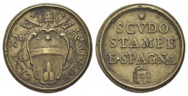 ROMA
Clemente XI (Gian Francesco Albani), 1700-1721.
Peso monetale contromarcato dello Scudo d’oro.
Æ, gr. 3,34
Dr. CLEM XI - PONT MAX. Stemma sor...