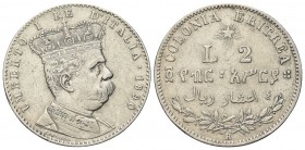COLONIA ERITREA
Umberto I, 1890-1896.
2 Lire 1890 Roma.
Ag, 
Dr. Busto a d., in uniforme, con corona.
Rv. Su due righe, L 2 e valore espresso in ...