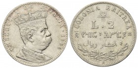 COLONIA ERITREA
Umberto I, 1890-1896.
2 Lire 1896 Roma.
Ag, 
Dr. Busto a d., in uniforme, con corona.
Rv. Su due righe, L 2 e valore espresso in ...