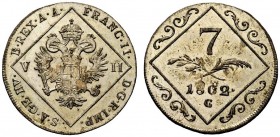 AUSTRIA
Francesco II, 1792-1835.
7 kreuzer 1802, G.
Mi, gr. 4,59 
KM#2129.
 q. FDC