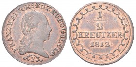 AUSTRIA
Francesco I, 1804-1835.
1/2 treuzer 1812, S. 
Æ, gr. 1,91 
KM#2109.
 q. FDC