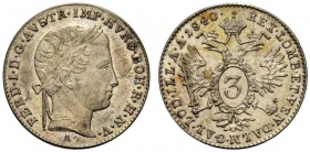AUSTRIA
Ferdinando I, 1835-1848.
3 kreuzer 1840.
Mi, gr. 1,66 mm. -
KM#2191.
 FDC