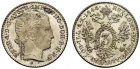 AUSTRIA
Ferdinando I, 1835-1848.
3 kreuzer 1846, A.
Mi, gr. 1,69 mm. -
KM#2191.
 FDC
