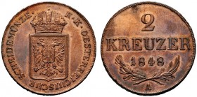 AUSTRIA
Ferdinando I, 1835-1848.
2 kreuzer 1848, A.
Æ, gr. 16,58 
KM#2188.
 SPL