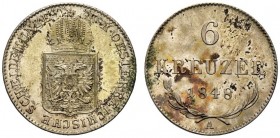 AUSTRIA
Francesco Giuseppe, 1848-1916.
6 kreuzer 1848, A.
Mi, gr. 2,20 mm. -
KM#2199.
 q. FDC