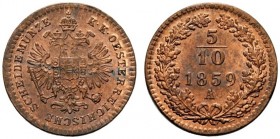 AUSTRIA
Francesco Giuseppe, 1848-1916.
5/10 di kreuzer 1859, A.
Æ, gr. 1,48 mm. -
KM#2182.
 FDC