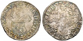 BELGIO
Contea di Hainaut. Filippo II, 1555-1598.
1/2 scudo 1577, Mons.
Ag, gr. 14,41 
Chalon 171; Lucas, Hainaut, 196.
Molto Rara q. BB