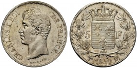 FRANCIA
Carlo X, 1824-1830.
5 franchi 1830, MA, Marsiglia.
Ag, gr. 24,92 
Gad. 644.
 SPL