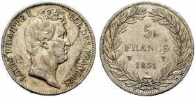 FRANCIA
Luigi Filippo, 1830-1848.
5 franchi 1831, W, Lille.
Ag, gr. 24,89 
Gad. 676.
 Buon BB