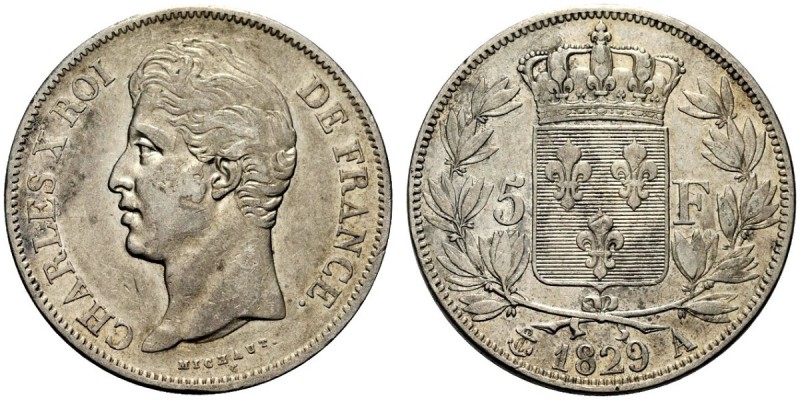 FRANCIA
Carlo X, 1824-1830.
5 franchi 1829, A.
Ag, gr. 24,82 mm. -
Gad. 644....