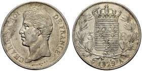 FRANCIA
Carlo X, 1824-1830.
5 franchi 1829, A.
Ag, gr. 24,82 mm. -
Gad. 644.
 BB