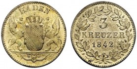 GERMANIA
Baden. K. Leopold Friedrich, 1830-1852.
3 kreuzer 1842.
Mi, gr. 1,32 
KM#211.
 FDC
