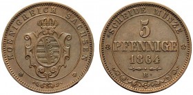 GERMANIA
Sassonia. Johann, 1854-1873.
5 Pfenning 1864, B.
Æ, gr. 7,56 
KM#1218.
 FDC