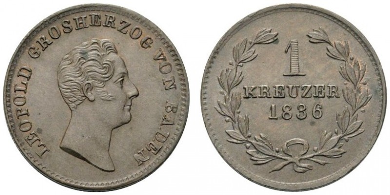 GERMANIA
Baden. Leopold, 1830-1852.
Kreuzer 1836.
Æ, gr. 3,59 mm. -
KM#203....