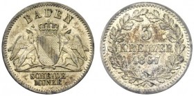 GERMANIA
Baden. Friedrich I, 1852/1856-1907.
3 kreuzer 1867.
Mi, gr. 1,21 mm. -
KM#246.
 FDC